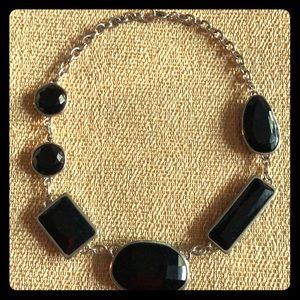 Jewelry - Silvertone necklace with black stones Jewelry - Silvertone necklace with black stones